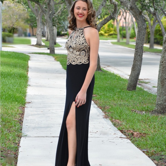 Blondie Nites Black and Gold Prom Dress - Picture 1 of 6